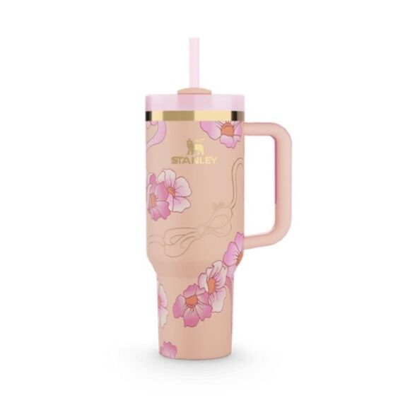 NEW-Stanley/Barbie- Floral Tumbler with Straw (80’s Peaches N cream) 40oz - Picture 1 of 9